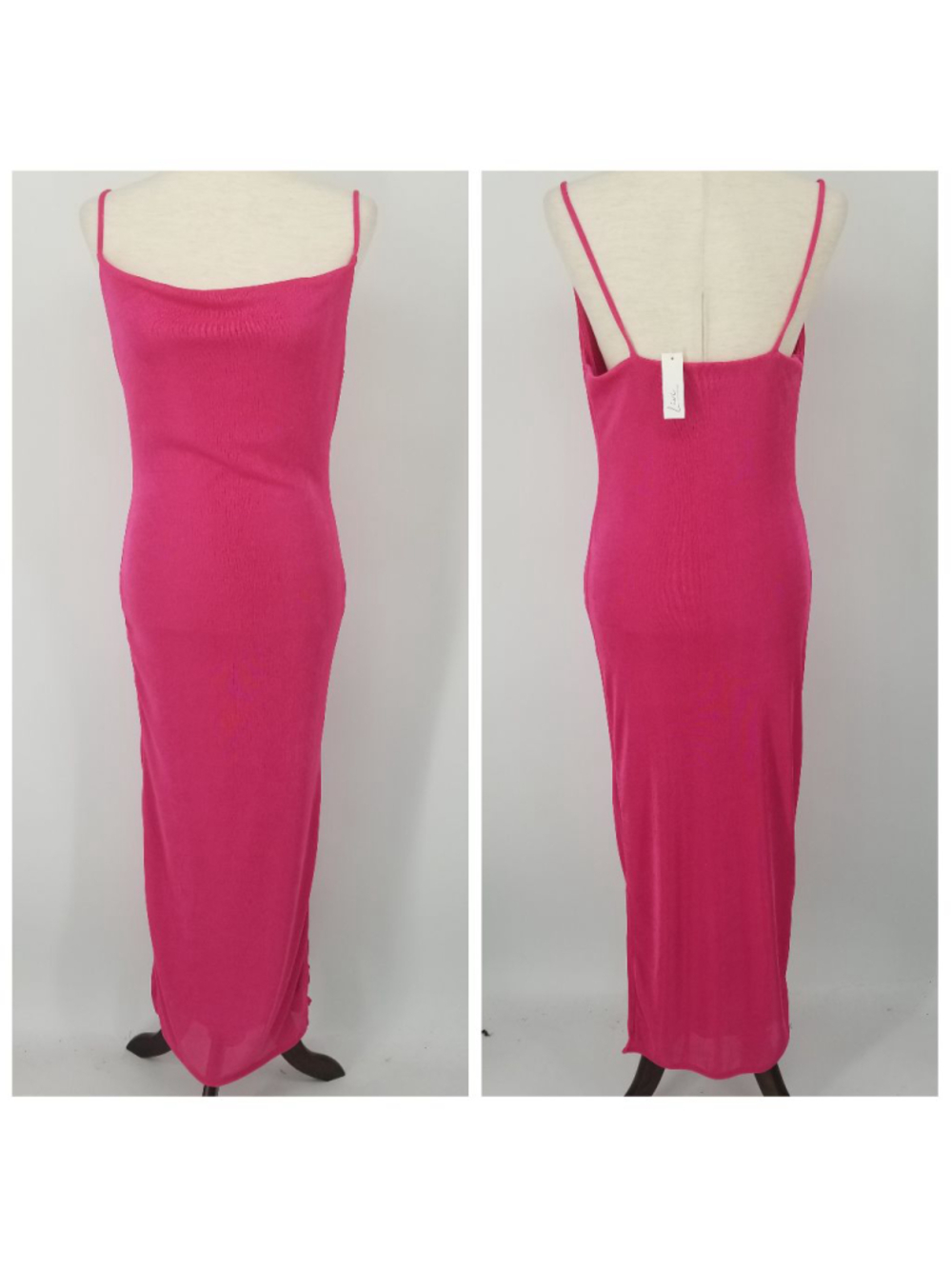 Livi by Olivia Rae Barbiecore Hot Pink Maxi Dress Medium NWT Drape Neck